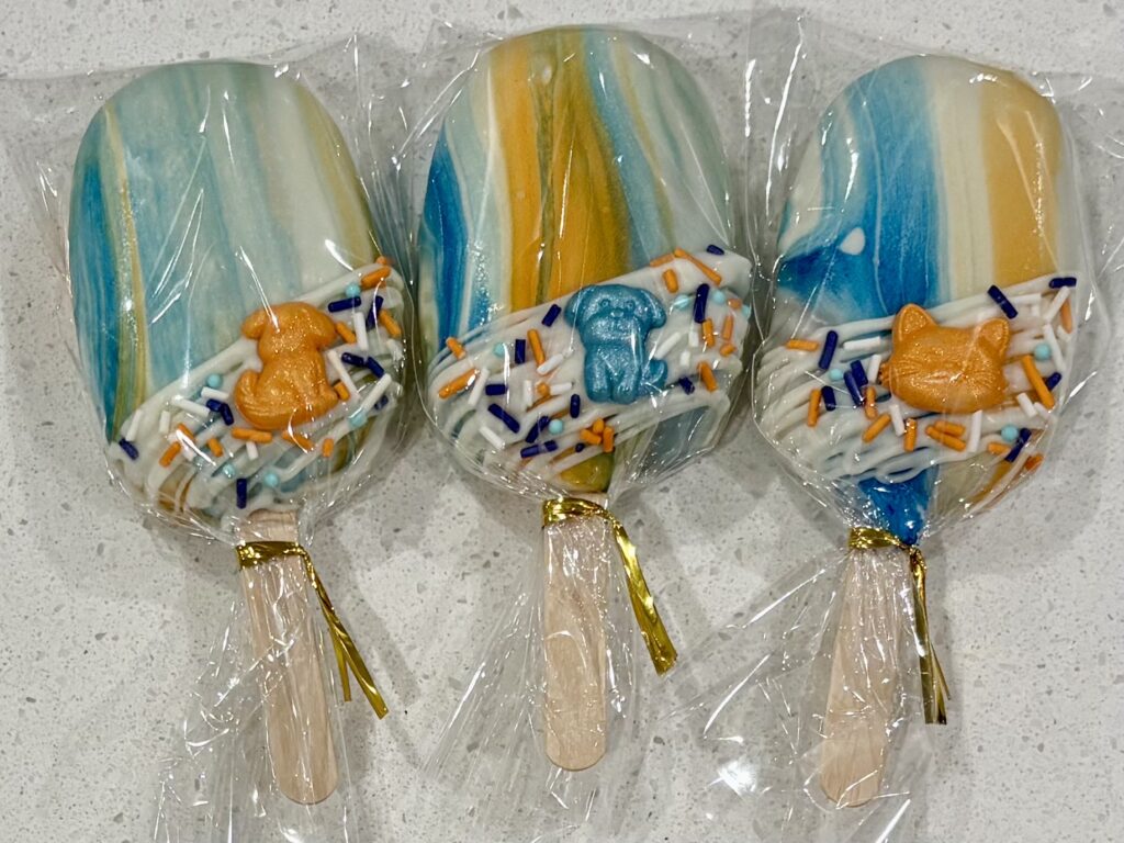 dog orange and blue marble diagonal piping small batch